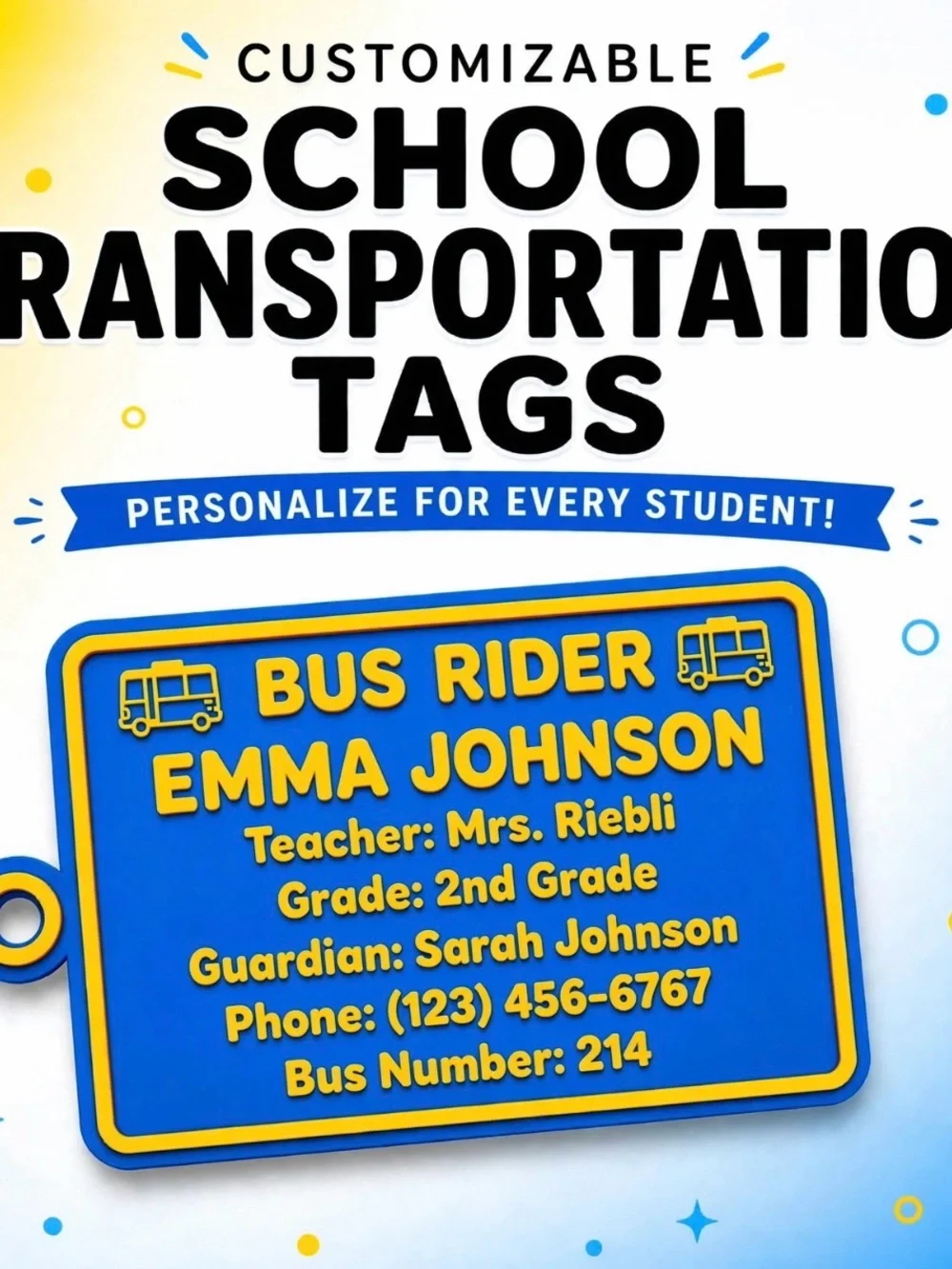 Custom 3D Printed School Transportation Tag - BUS RIDER / CAR RIDER